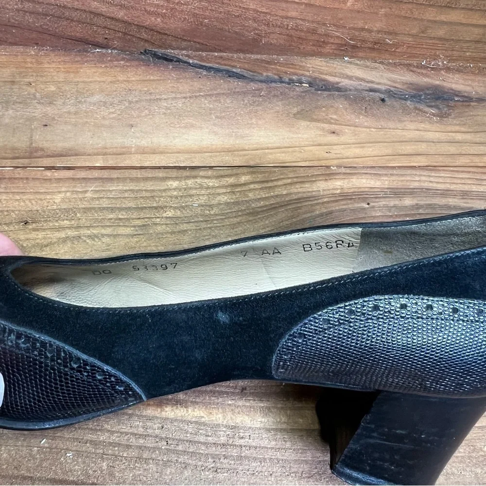 Salvatore Ferragamo Vintage Black Square Wedge Heels Women's 7AA Made in Italy